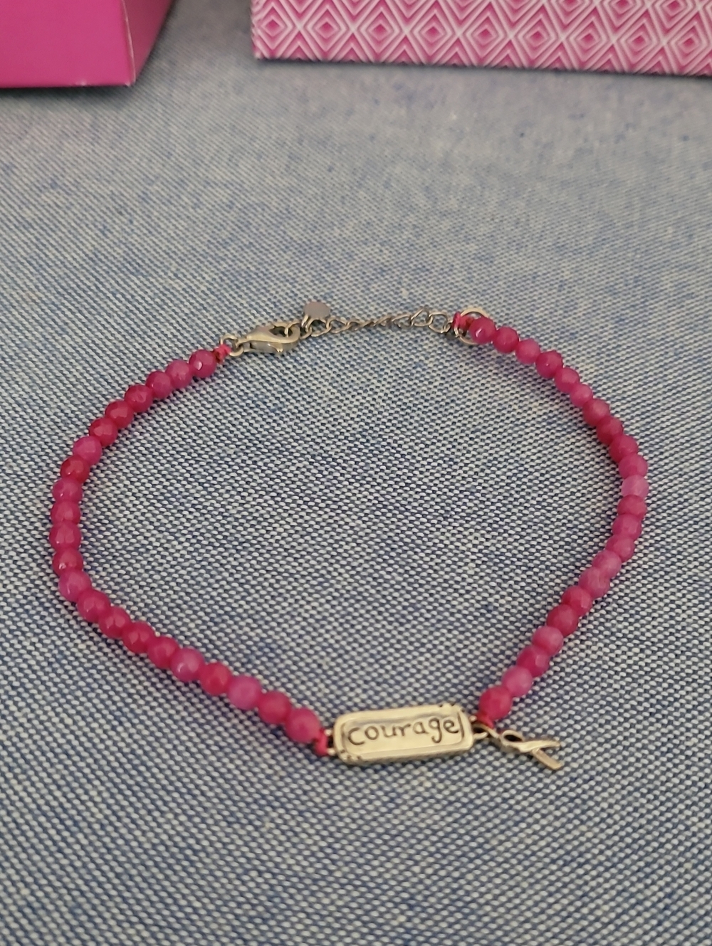 Silpada Hot Pink Beaded Bracelet with Courage Tag